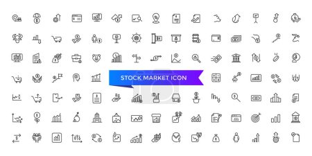 Collection d'icônes boursières. En relation avec les actions, bourse, objectif financier, actions, investissement, marché haussier, ours marché et icônes d'investissement.