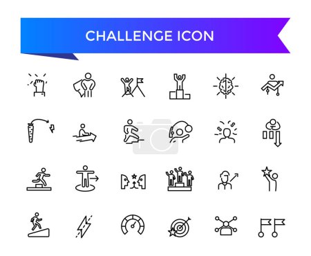 Illustration for Challenge icon collection. Related to mission, competition, obstacle, battle, problem solving, teamwork, overcoming and triumph icons. - Royalty Free Image