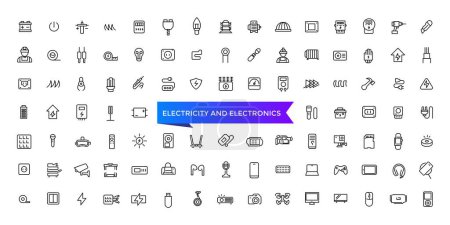 Elektrizität und Elektronik Icon Set mit editierbarer Stroke Collection für Web und UI. Liniensymbole packen. Vektorillustration.