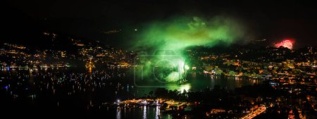 Fireworks celebration at the lake of Lugano in Switzerland