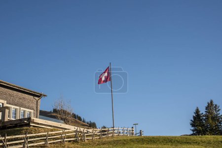 Foto de Una bandera de Suiza ondeando al viento - Imagen libre de derechos