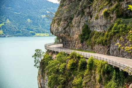 Photo for A road on the cliffs alongside the Neuchatel lake in Switzerland - Royalty Free Image