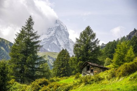 Téléchargez les photos : Vue sur les montagnes des Alpes suisses depuis les champs de la vallée - en image libre de droit