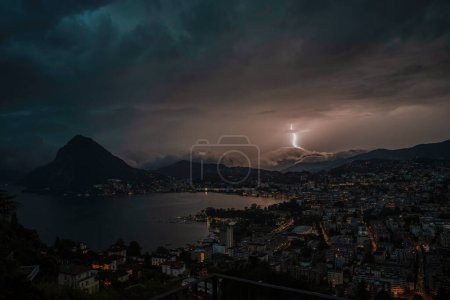 Photo for Thunderstorm with heavy lightening in Lugano, Switzerland - Royalty Free Image