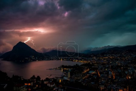 thunderstorm with heavy lightening in Lugano, Switzerland