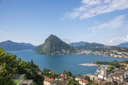 Panoramic view of the lake of Lugano, Paradiso and San Salvatore