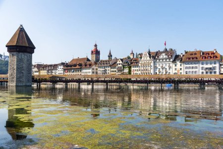 Photo for Panoramic view of Lucerne with the Chapel bridge in the background - Royalty Free Image