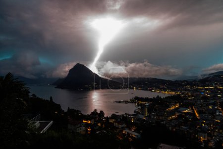 Thunderstorm with heavy lightening in Lugano, Switzerland