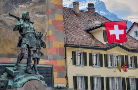 monument to William Tell and his son in the city of Altdorf, Switzerland