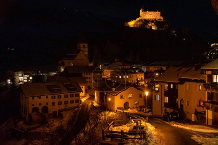 Tarasp cityscape at night. Switzerland