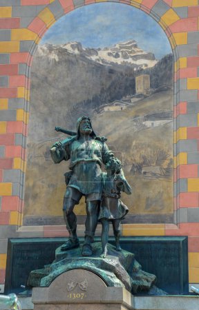 monument to William Tell and his son in the city of Altdorf, Switzerland