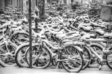 Photo for Bicycles parked in Zurich in winter - Royalty Free Image