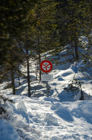 prohibition sign in the winter swiss Alps