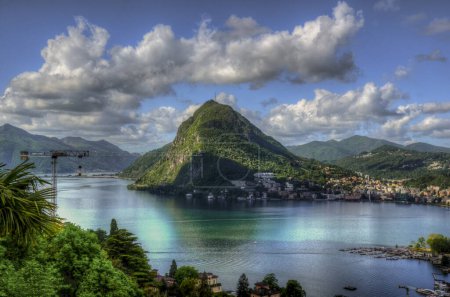 beautiful panoramic view of the lake of Lugano and Mt. San Salvatore.