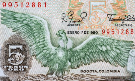 Foto de Imagen de cóndor en un viejo billete colombiano 5 pesos - Imagen libre de derechos