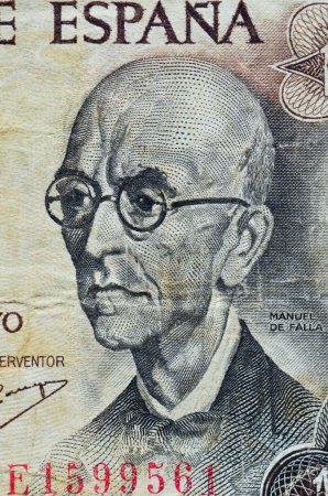 imagen del escritor español manuel de Falla sobre unas 100 pesetas de los años veinte