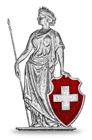Helvetia with the swiss coat of arms 