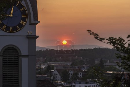 sunset over the city of Uster Switzerland