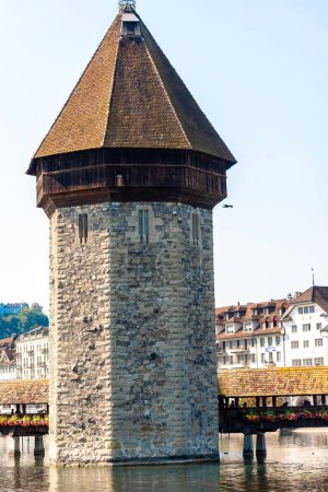 Photo for Tower wooden bridge in the city of Lucerne over the river Reuss - Royalty Free Image
