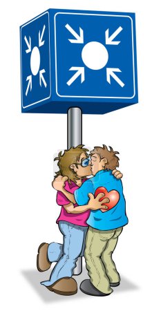 Illustration for Illustration of a cartoon couple at a meeting point - Royalty Free Image