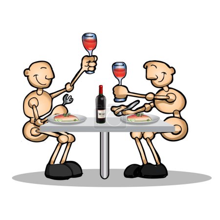 Téléchargez les illustrations : Deux hommes buvant du vin rouge au restaurant - en licence libre de droit