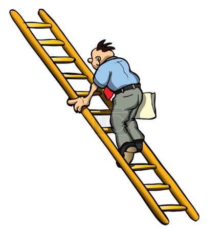 cartoon man climbing ladder