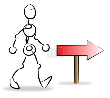 Ilustración de Carácter humano fácil caminando en la dirección de la flecha - Imagen libre de derechos