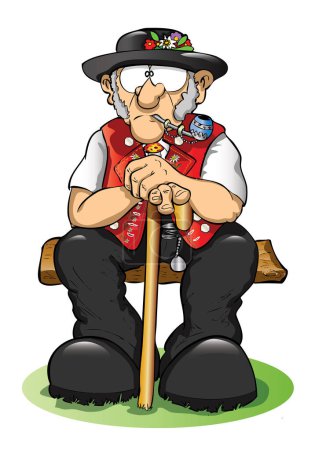Téléchargez les illustrations : Un homme typique appenzeller de Suisse assis avec une pipe traditionnelle - en licence libre de droit