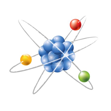 Ilustración de Un átomo con su núcleo y partículas a su alrededor - Imagen libre de derechos