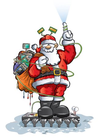 Illustration for Santa delivering technology to the world - Royalty Free Image