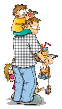 Illustration for A father with his kids at a dinner - Royalty Free Image