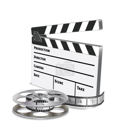 Whiteboard Film Clap Vektor Illustration mit einer Rolle und Film