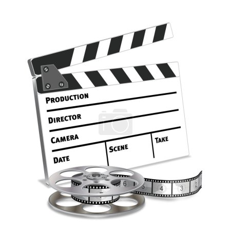 Whiteboard Film Clap Vektor Illustration mit einer Rolle und Film