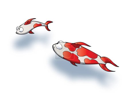 Téléchargez les illustrations : Deux poissons koï rouges et blancs, illustration vectorielle - en licence libre de droit