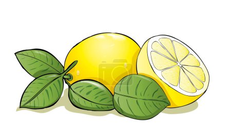 Illustration for Fresh lemon with leaves and slices of lemon - Royalty Free Image