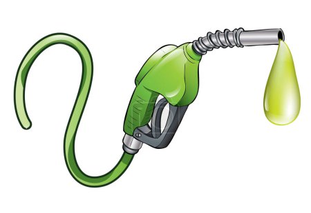 Vektordarstellung einer Kraftstoffdüse mit grüner Benzinpumpe. isoliert auf weißem Hintergrund