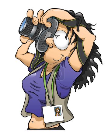 Illustration for A woman photographer in action cartoon illustration - Royalty Free Image