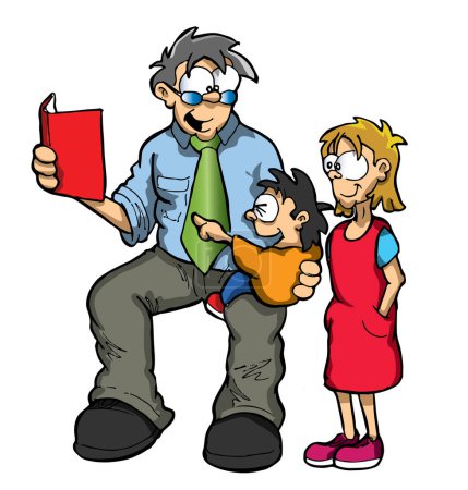 Père lit un livre à ses enfants