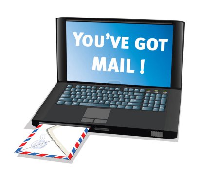 Téléchargez les illustrations : Enveloppe email surgissant d'un ordinateur portable - en licence libre de droit