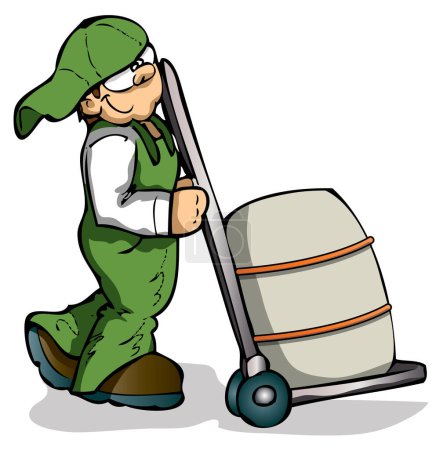 Illustration for A cartoon illustration of a man with a cart and a package - Royalty Free Image