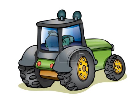 Téléchargez les illustrations : Tracteur avec herbe verte, illustration, vecteur sur fond blanc - en licence libre de droit