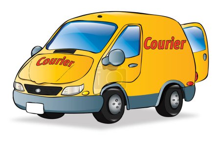 Téléchargez les illustrations : Une camionnette de messagerie avec le dos ouvert - en licence libre de droit