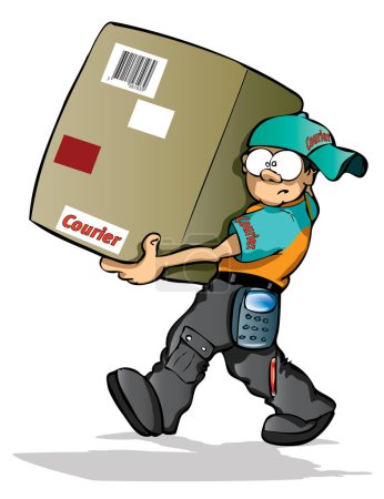 Ilustración de Un repartidor llevando una caja grande - Imagen libre de derechos
