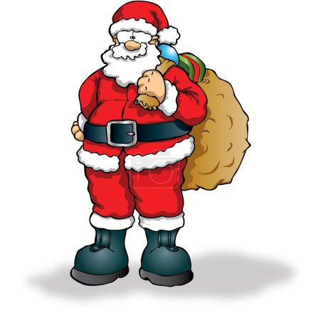 Illustration for Christmas santa claus holding a bag - Royalty Free Image