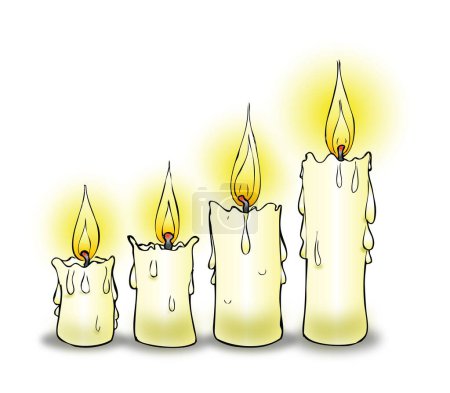 die 4 Advent brennenden Weihnachtskerzen mit weißem Hintergrund
