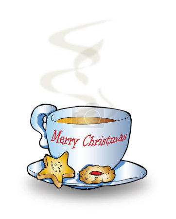 Téléchargez les illustrations : Tasse de thé de Noël avec biscuits au pain d'épice - en licence libre de droit
