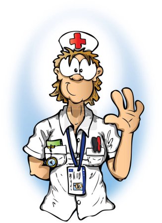 Téléchargez les illustrations : Illustration vectorielle d'un personnage de dessin animé d'une infirmière ou d'un professionnel de la santé agitant l'uniforme - en licence libre de droit