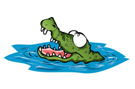 Ilustración de Una cabeza de cocodrilo de dibujos animados por encima de la ilustración vector de agua - Imagen libre de derechos