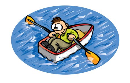 Ilustración de Hombre remando un barco en el agua - Imagen libre de derechos