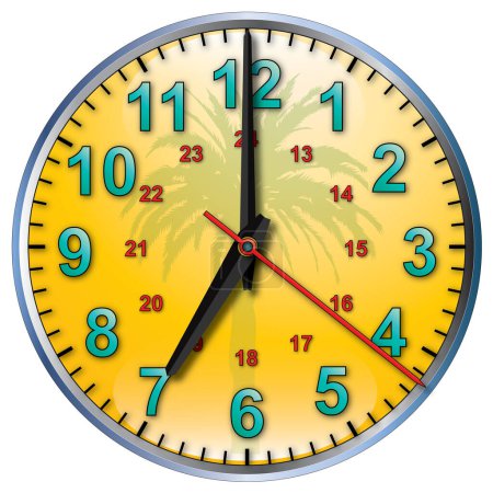 Téléchargez les illustrations : Une horloge murale jaune tropicale à neuf heures - en licence libre de droit